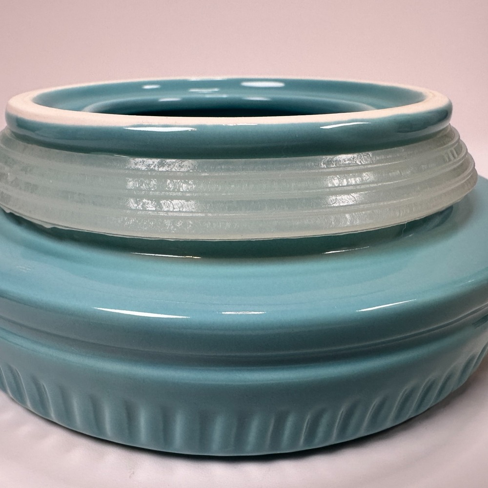 Cracker Barrel Cookie Jar 'Happiness is Homemade' Teal & White 8.5 x5.5" Baking - Picture 5 of 16